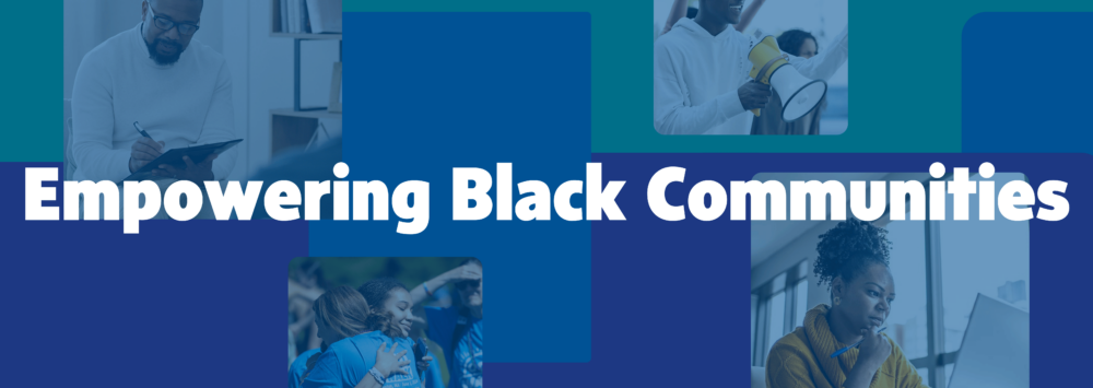 Image that says Empowering Black Communities with pictures of Black professionals and IOCDF attendees.